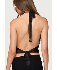 Edikted Women's Shiny Knit Cowl Neck Backless Top