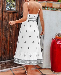 Cupshe Women's Boho Embroidered Tie-Waist Midi Dress