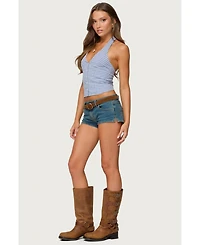 Edikted Women's Evan Gingham Button Up Halter Top