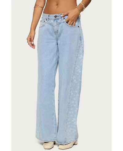 Edikted Women's Floral Split Low Rise Jeans