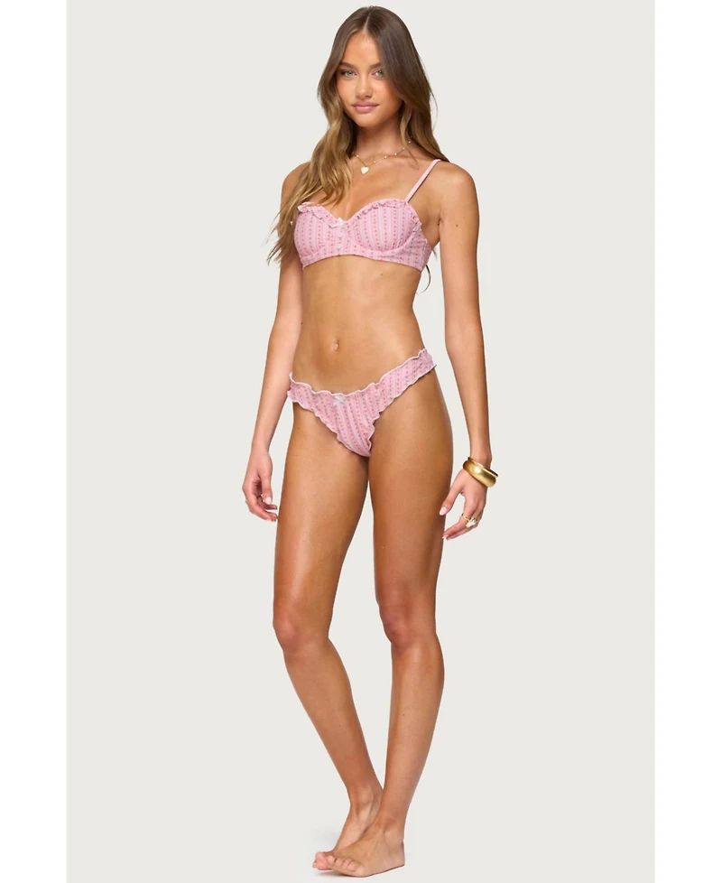 Edikted Women's Pip Striped Ruffle Edge Bikini Bottom