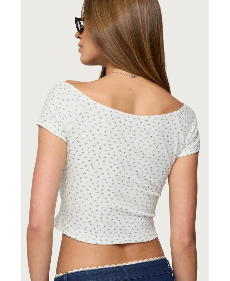 Edikted Women's Perry Floral Boat Neck Top
