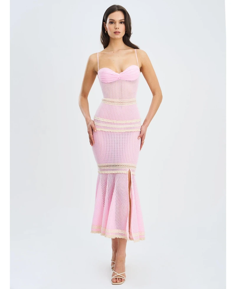 Miss Circle Women's Pallas Pink Lace Trim Crochet Mermaid Maxi Dress