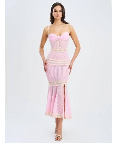 Miss Circle Women's Pallas Pink Lace Trim Crochet Mermaid Maxi Dress