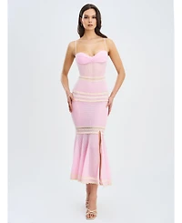 Miss Circle Women's Pallas Pink Lace Trim Crochet Mermaid Maxi Dress