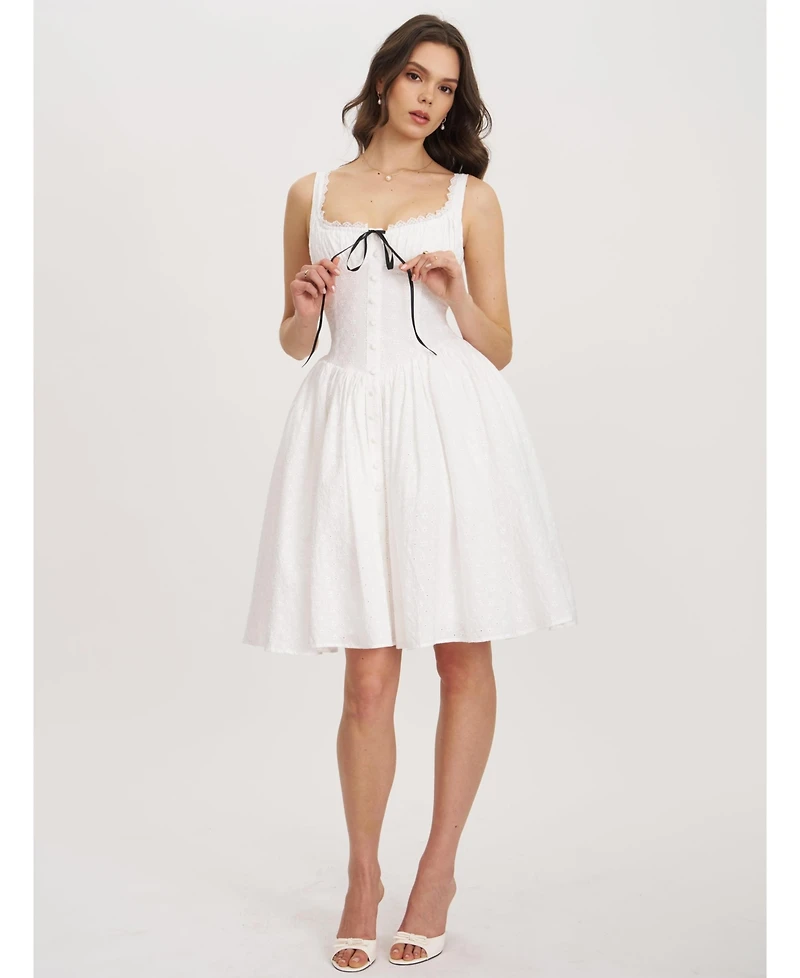 Miss Circle Women's Madison Cotton Eyelet Square Neck Midi Dress