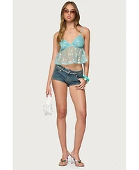 Edikted Women's Sheer Sequin Babydoll Tank Top