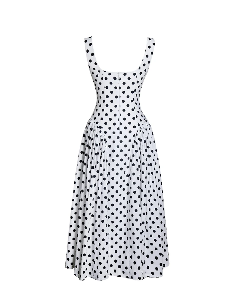 Miss Circle Women's Rahma Polka Dot Drop Waist Midi Cotton Poplin Dress