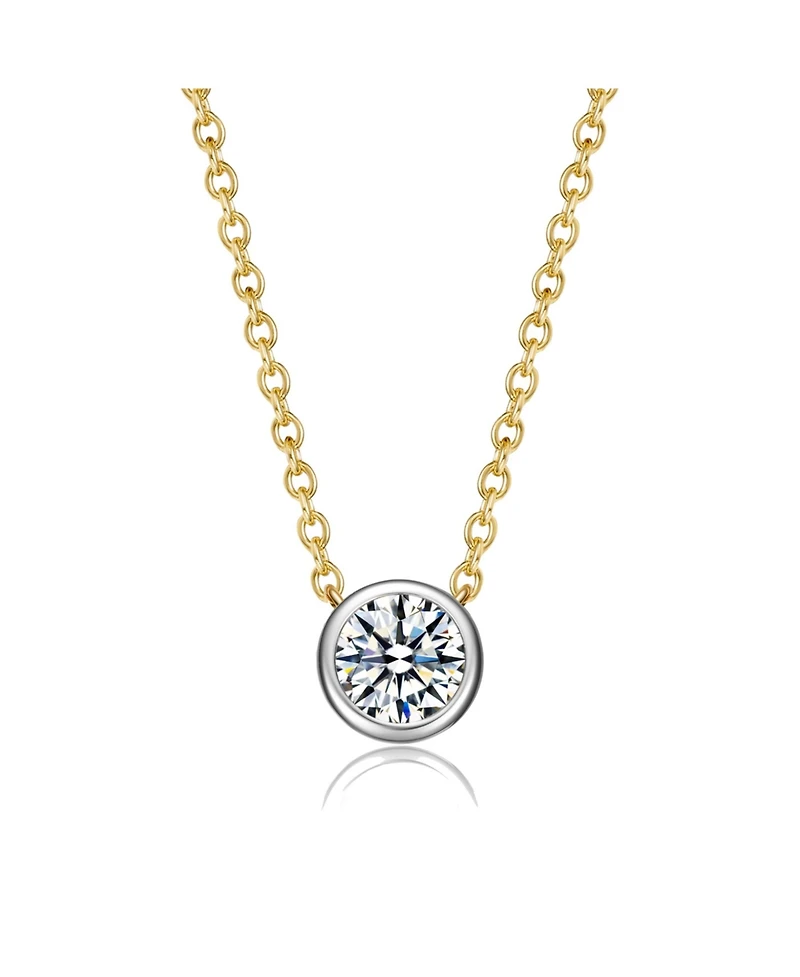 Rachel Glauber Two-Tone with Clear Bezel Set Cubic Zirconia Solitaire Necklace