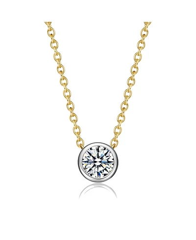 Rachel Glauber Two-Tone with Clear Bezel Set Cubic Zirconia Solitaire Necklace