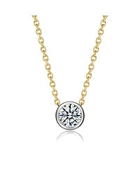Rachel Glauber Two-Tone with Clear Bezel Set Cubic Zirconia Solitaire Necklace