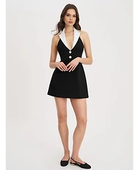 Miss Circle Women Ignacia Office Casual Black and White Halter Mini A-line Dress