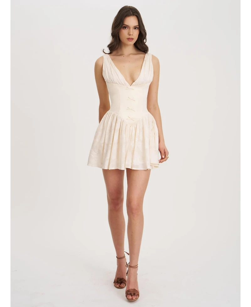 Miss Circle Women's Zahara Off White Jacquard Drop Waist Mini Dress