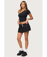 Edikted Womens Kore Belt Pleated Denim Micro Skort