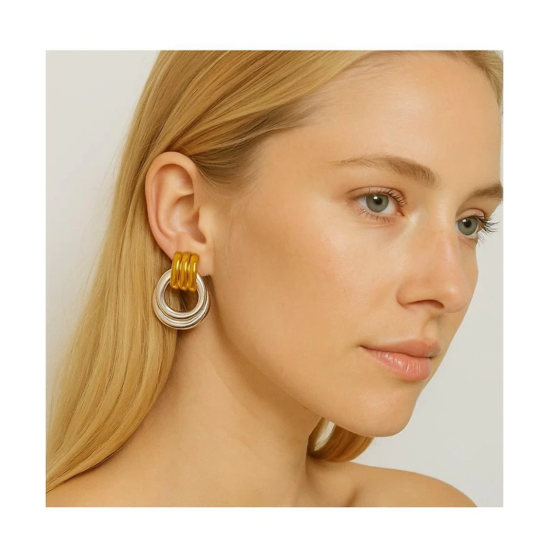 Luna Link Mixed Metal Two-Tone Earrings