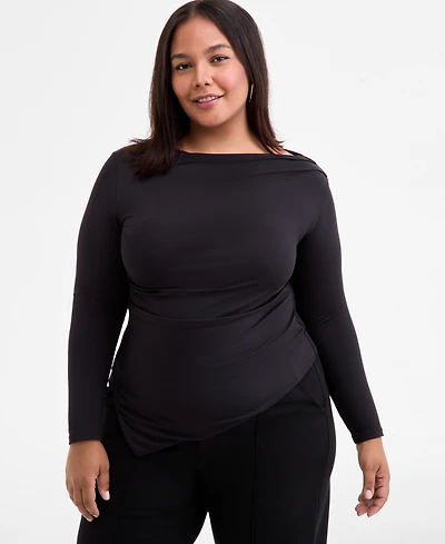 Bar Iii Trendy Plus Boat-Neck Asymmetrical Hem Top, Macy's Exclusive