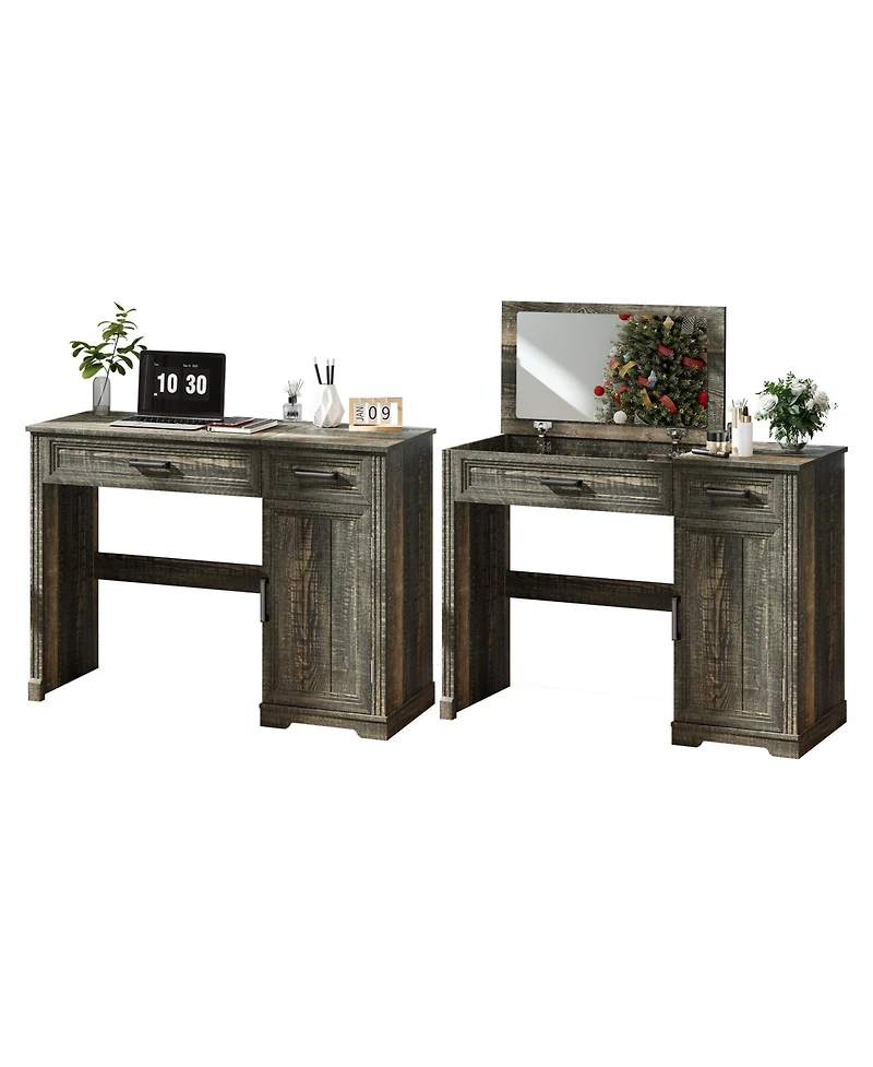 Vlsrka Vanity desk with mirror and storage drawers.