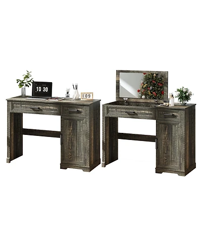 Vlsrka Vanity desk with mirror and storage drawers.