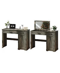 Vlsrka Vanity desk with mirror and storage drawers.