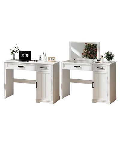 Vlsrka Vanity desk with mirror and storage drawers.