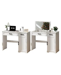Vlsrka Vanity desk with mirror and storage drawers.