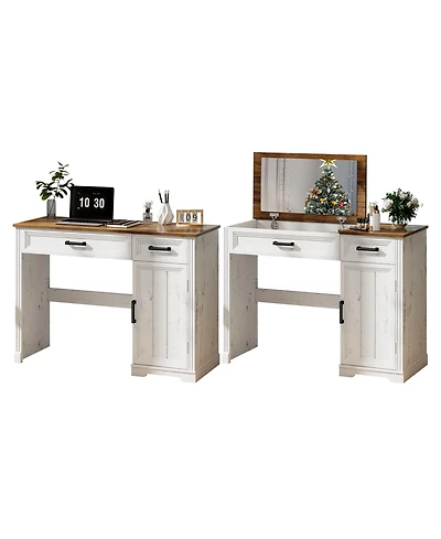 Vlsrka Vanity desk with mirror and storage drawers.