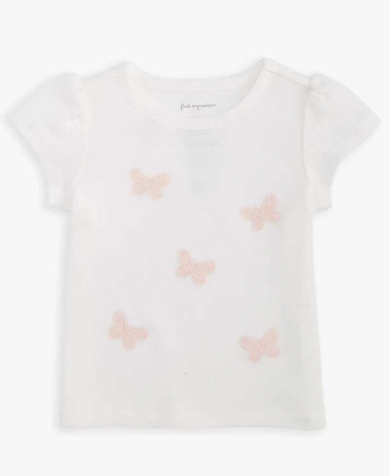 First Impressions Baby Girls Short Sleeve Embroidered Butterflies T-Shirt