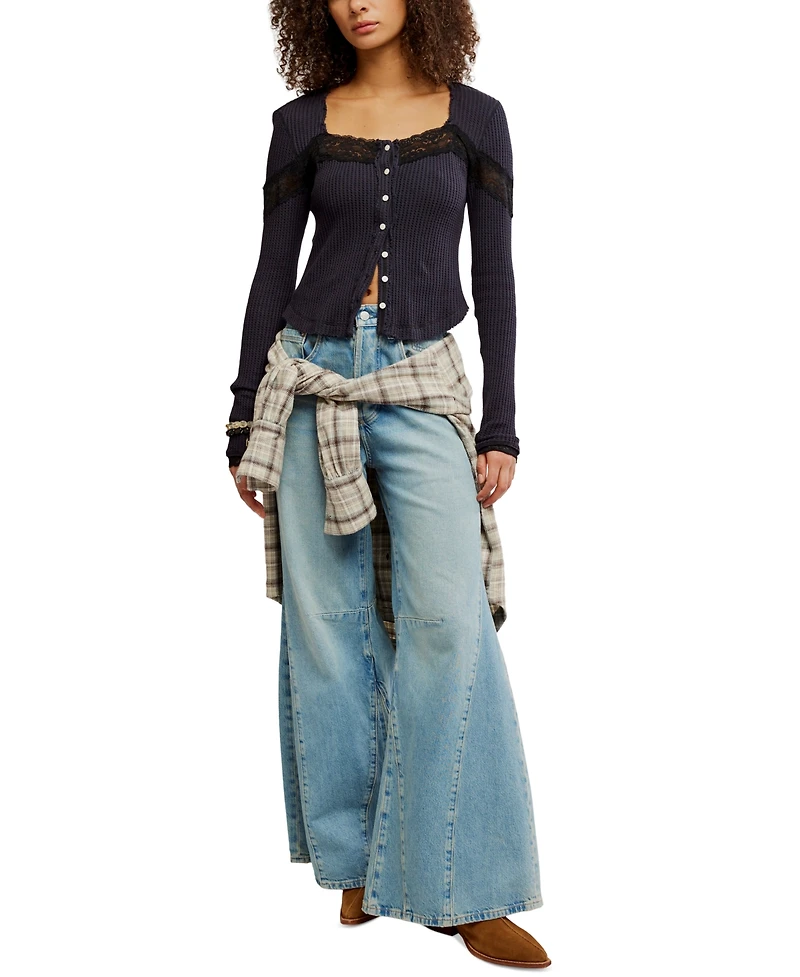 Free People Women's Lets Party Square-Neck Button-Front Top
