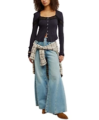 Free People Women's Lets Party Square-Neck Button-Front Top