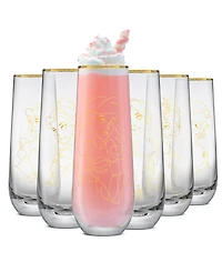 JoyJolt Princess Sketch Art Stemless Flute Glasses, Set of 6