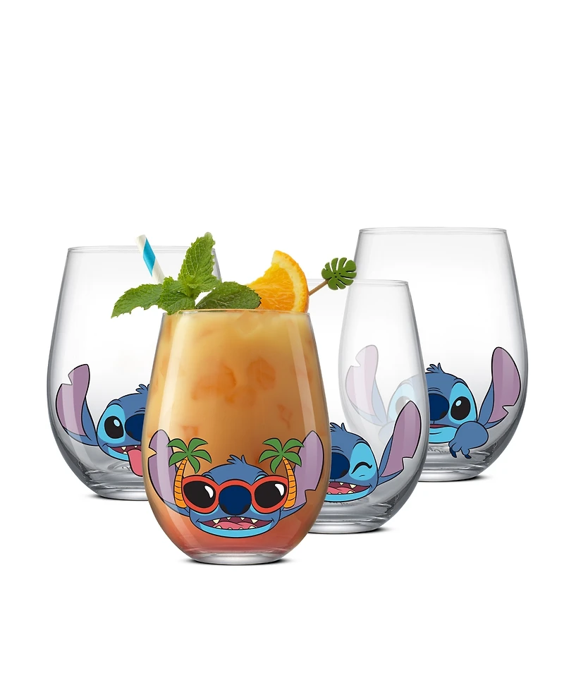 JoyJolt Lilo Stitch Silly Sips Stemless Drinking Glasses, Set of 4