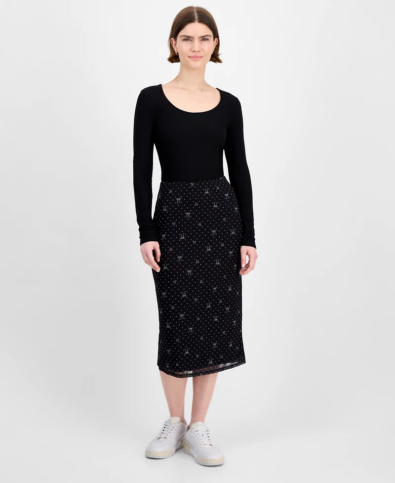 Tinseltown Juniors' Printed-Mesh Midi Skirt
