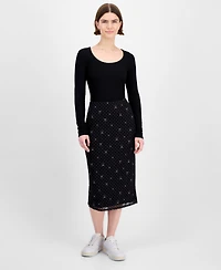 Tinseltown Juniors' Printed-Mesh Midi Skirt