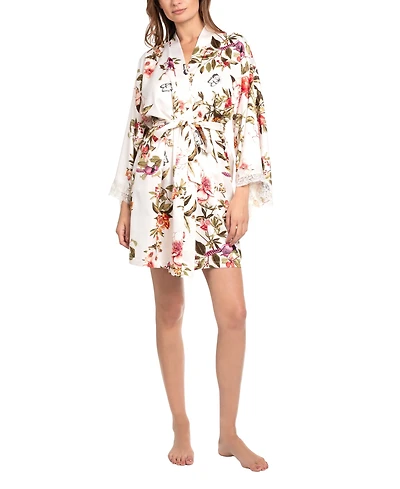 Linea Donatella Women's Garden Flight Satin Floral Wrap Robe