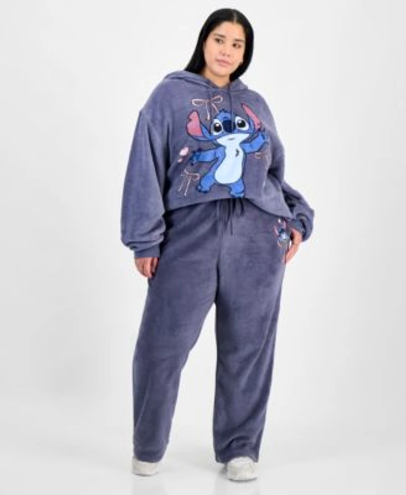 Disney Trendy Plus Size Stitch Fleece Pullover Hoodie Stitch Fleece Drawstring Pants