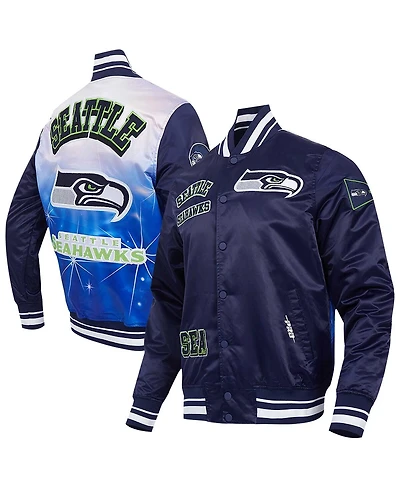 Pro Standard Men's College Navy Seattle Seahawks Sublimated Satin Full-Snap Jacket
