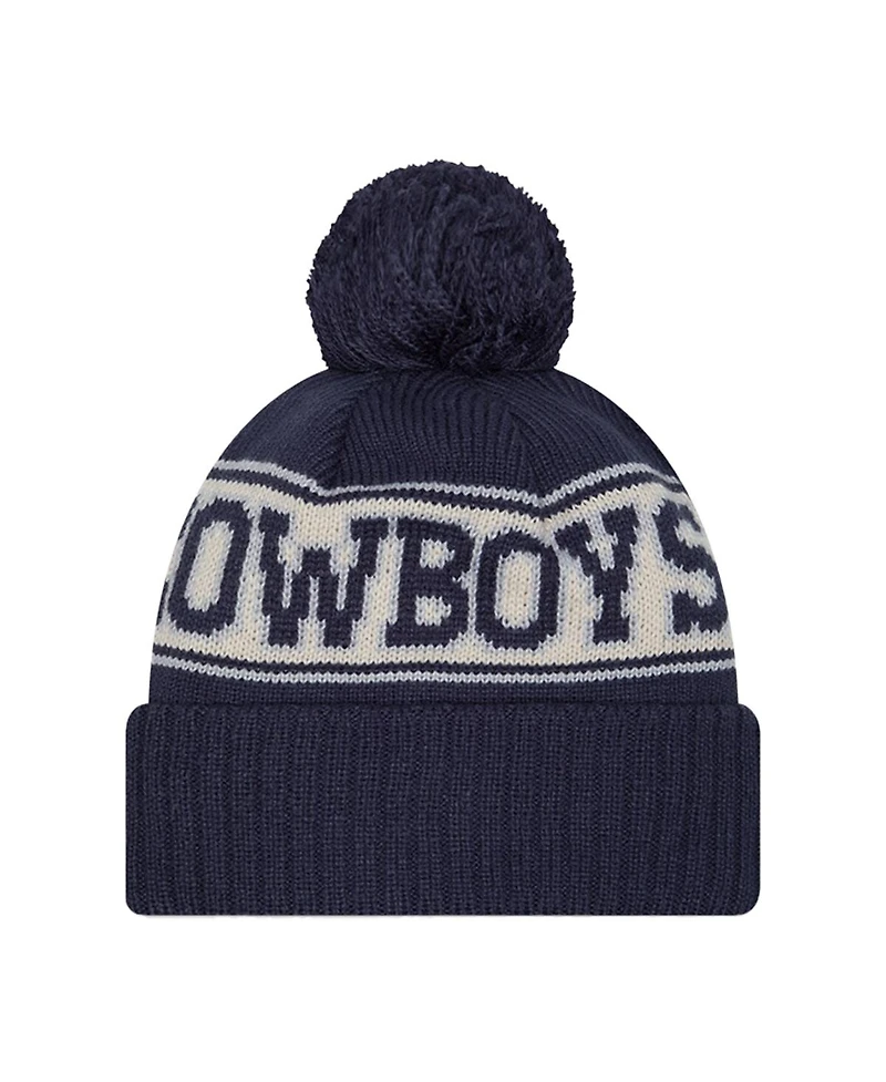 New Era Men's Navy Dallas Cowboys Retro Cuffed with Pom Knit Hat