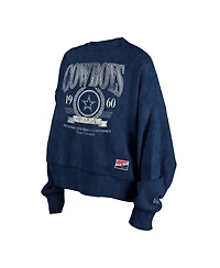 New Era Women's Navy Dallas Cowboys Throwback Distressed Boxy Pullover Sweatshirt