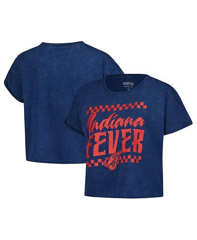 Sportiqe Women's Navy Indiana Fever Rock N Roll Collection Gwen Mineral Wash Cropped T-Shirt