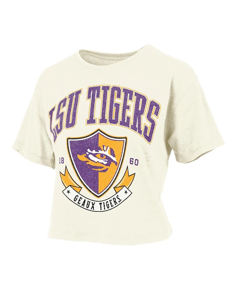 Pressbox Women's Cream Lsu Tigers Buckler Vintage Cropped T-Shirt