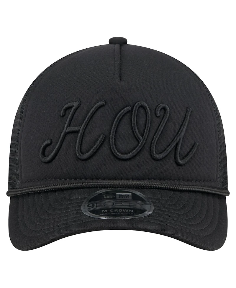 New Era Men's Black Houston Astros City Initial 9FORTY A-Frame M-Crown Adjustable Trucker Hat