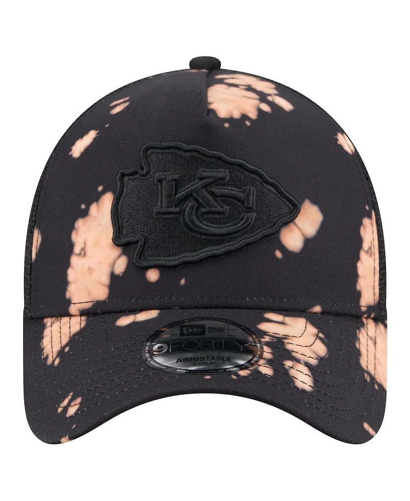 New Era Men's Black Kansas City Chiefs Bleached 9FORTY A-Frame Adjustable Hat