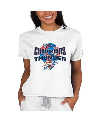 Concepts Sport Women's Oatmeal Oklahoma City Thunder 2025 Nba Finals Champions Mainstream Tri-Blend French Terry Lounge Top