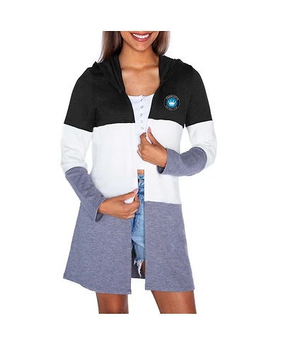 Gameday Couture Women's Black/White Charlotte Fc Offside Hustle Color Block Tri-Blend Hooded Cardigan