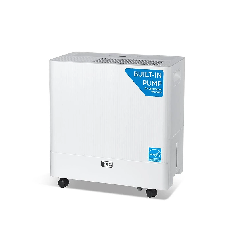 Black & Decker 4500 Sq. Ft. Dehumidifier with Built-In Drain Pump for Continuous Drainage, Energy Star, Digital, White