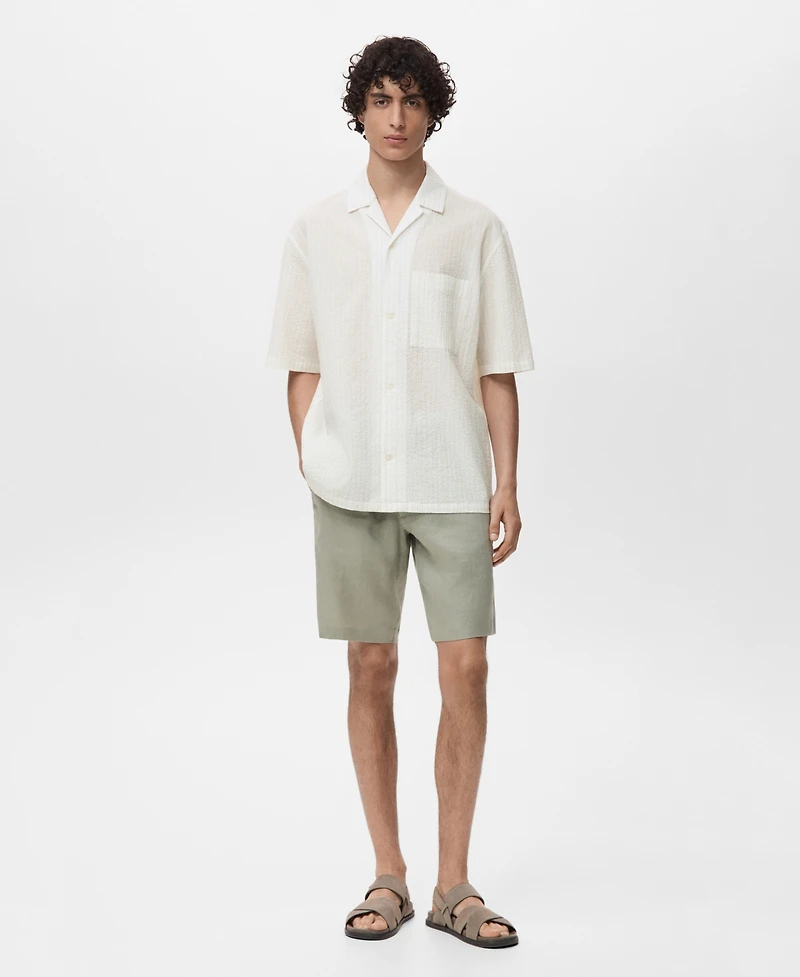 Mango Men's Wrinkled-Effect Pinstripe Shirt