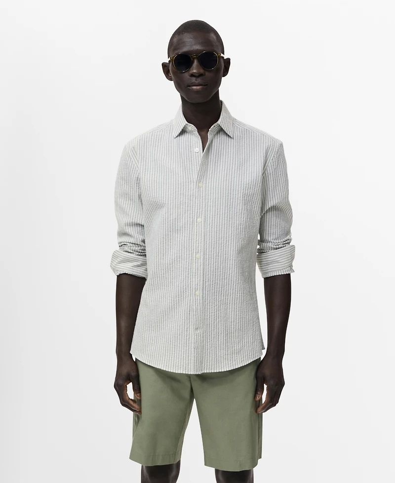 Mango Men's Regular-Fit Stripe-Textured Shirt