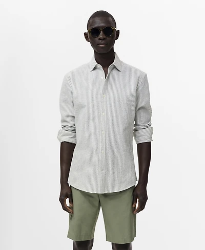 Mango Men's Regular-Fit Stripe-Textured Shirt