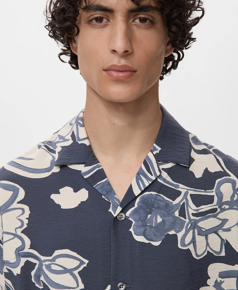 Mango Men's Wrinkled-Effect Floral Shirt