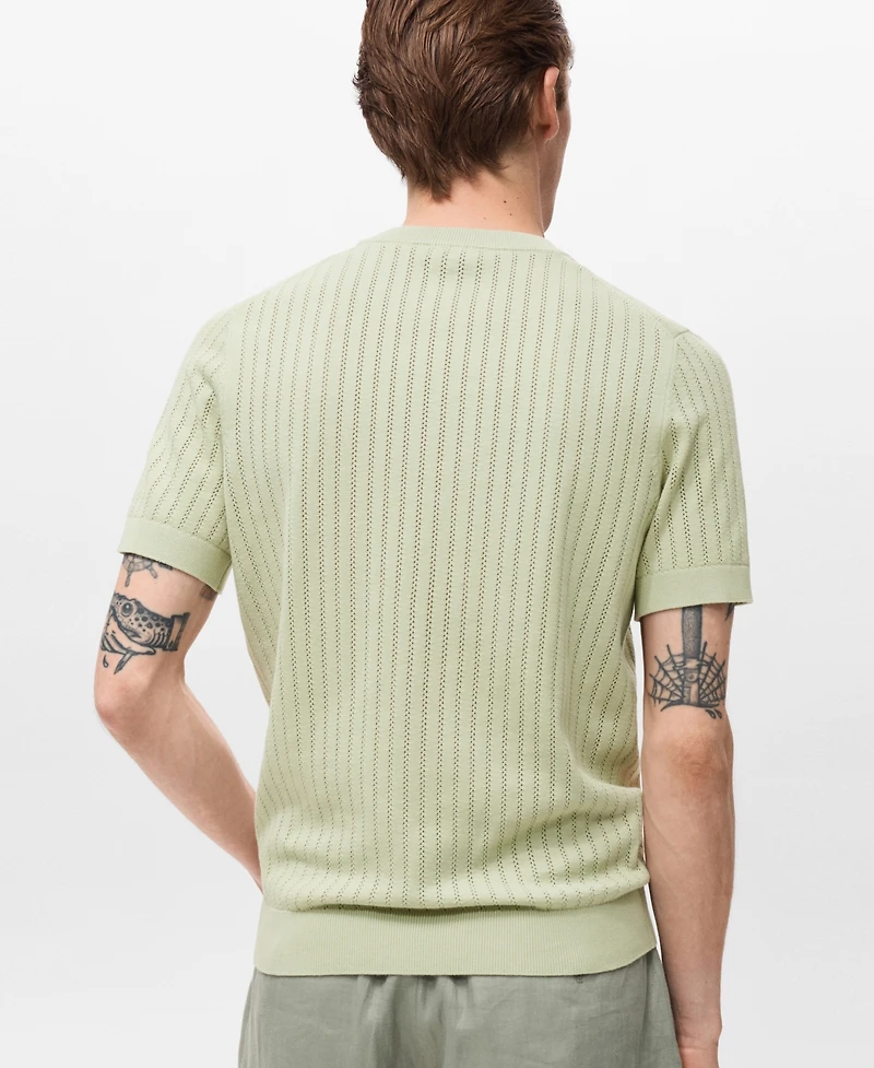 Mango Men's Striped Openwork Cotton T-Shirt